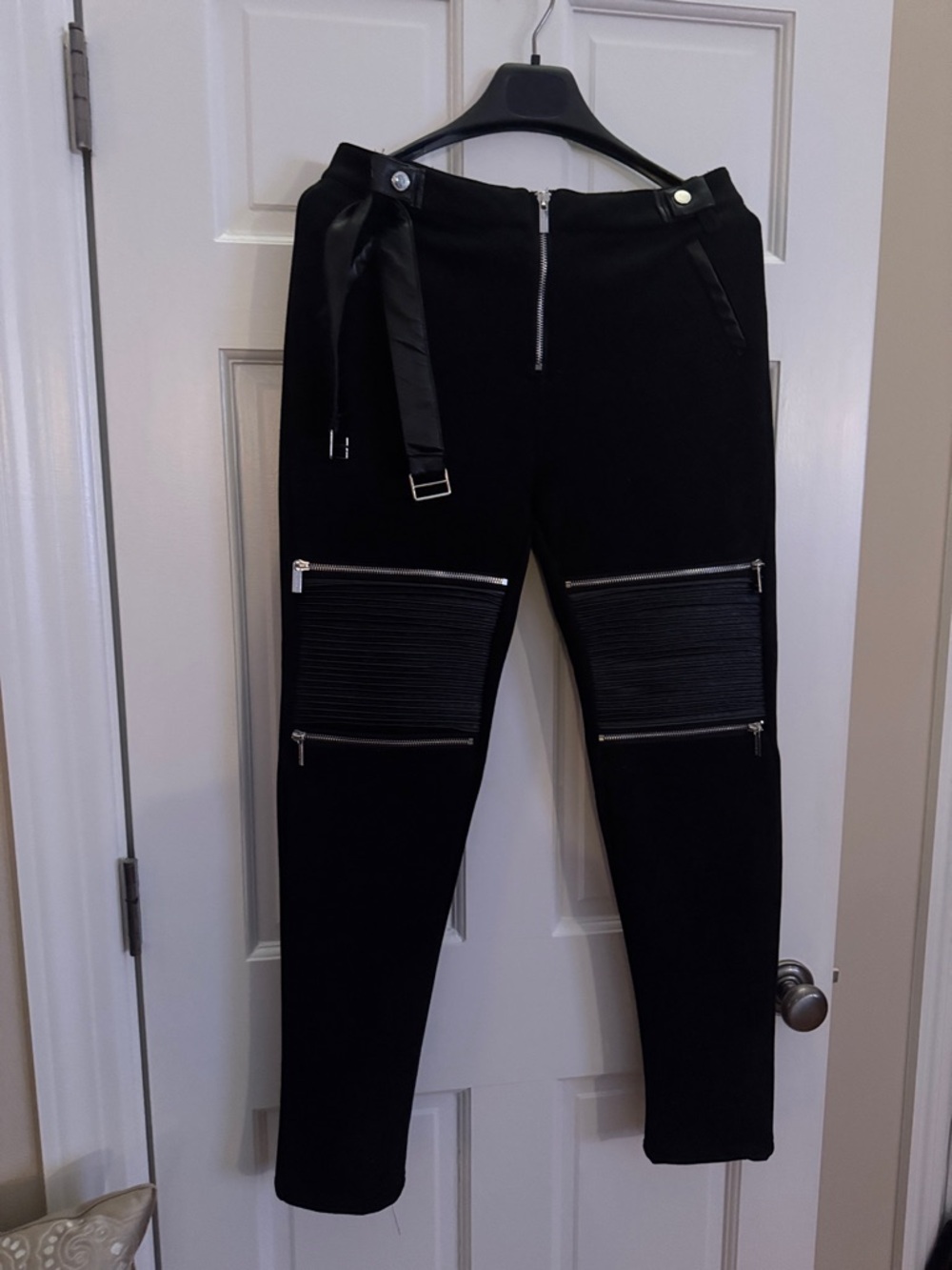 Maniere De Voir Black Moto-Panel Pants with Silver Zippers